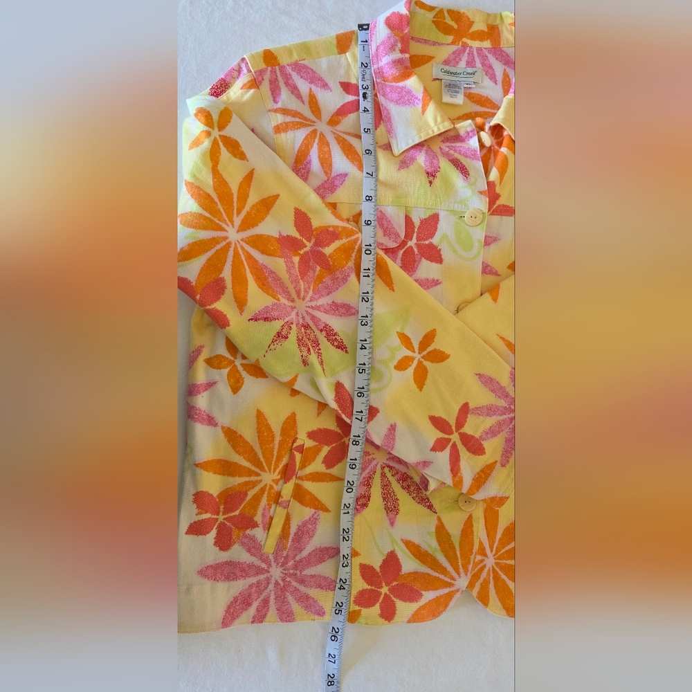 Coldwater Creek Lightweight Floral Jacket In Pink Yellow and Orange - Picture 4 of 6